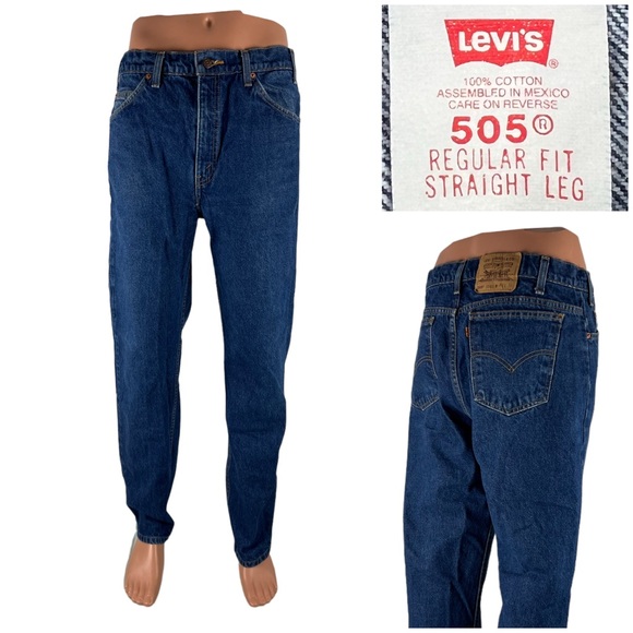 Vintage Levis 505 Jeans 33 x 32 (actual) Straight Blue Orange Tab Mexico 1995
